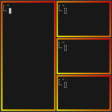 Screenshot displaying 4 windows, each with individual gradient borders