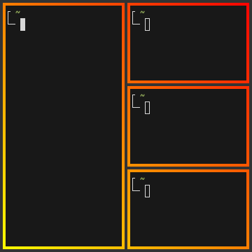 Screenshot displaying 4 windows, with a shared gradient across their borders